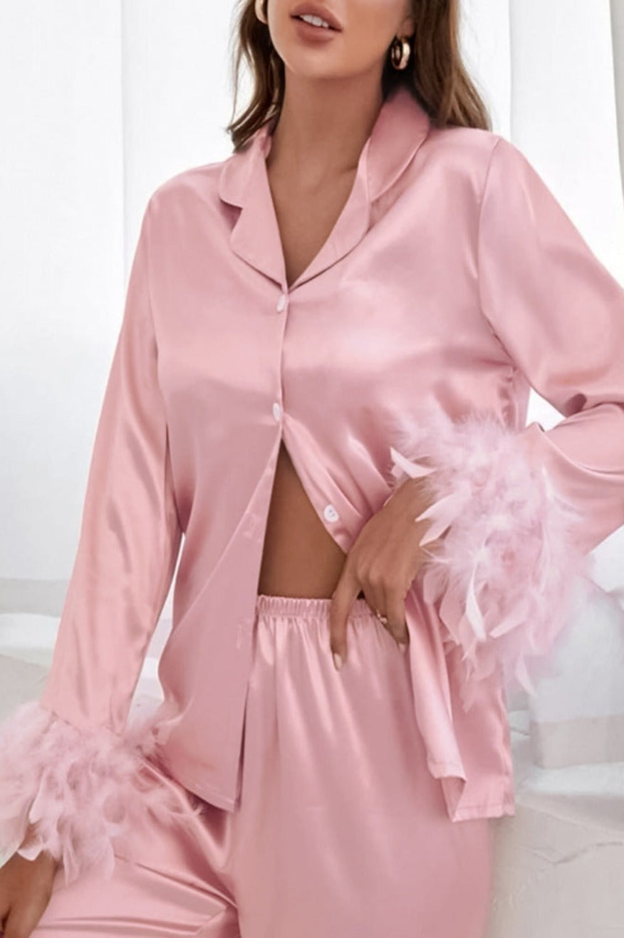 Heavenly Feathered Silk Pajamas in color options Pretty Little Patriot