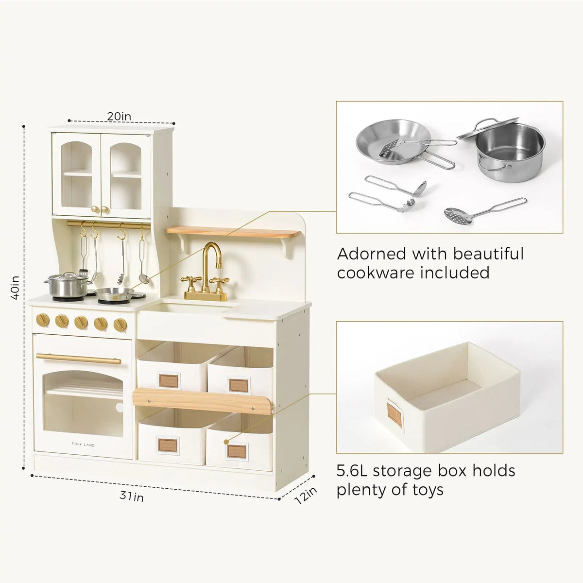 Tiny Land® Wooden Play Kitchen with Storage for Creative Toddlers Tiny Land INC