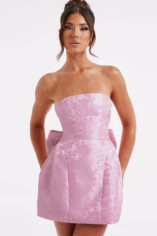 Sexy Jacquard Pastel Pink Strapless Bow Dress Pretty Little Patriot