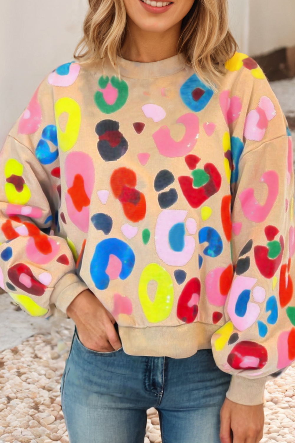 Leopard Drop Shoulder Bright Sweatshirt Pretty Little Patriot