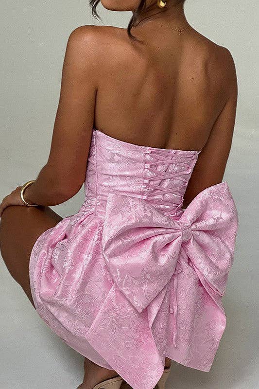 Sexy Jacquard Pastel Pink Strapless Bow Dress Pretty Little Patriot