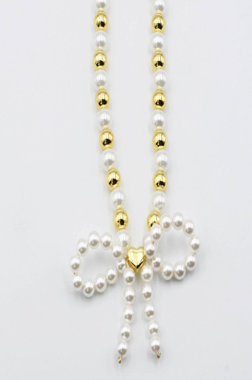 Audrey Bow gold and pearl necklace -clearance Pretty Little Patriot