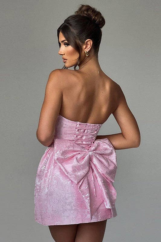 Sexy Jacquard Pastel Pink Strapless Bow Dress Pretty Little Patriot
