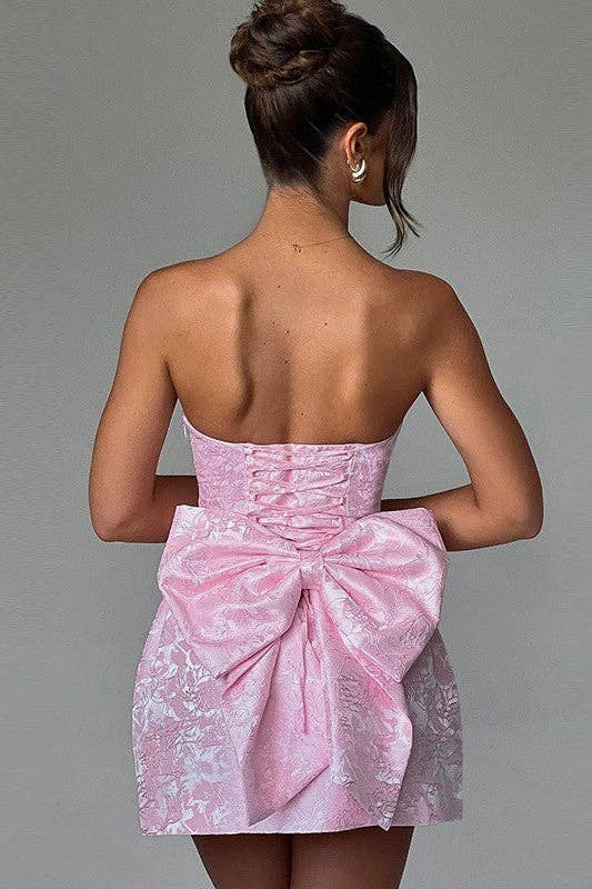Sexy Jacquard Pastel Pink Strapless Bow Dress Pretty Little Patriot