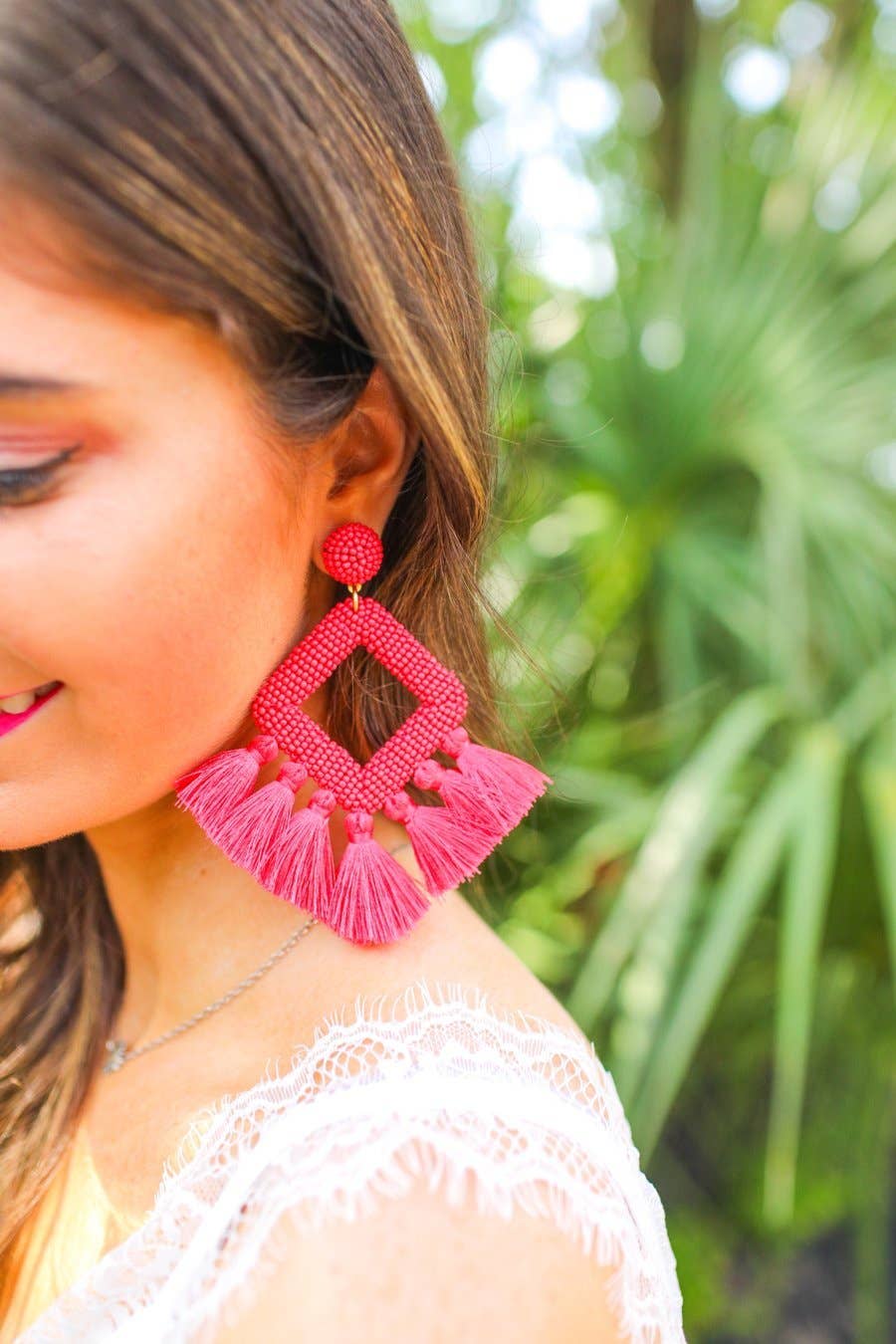 Hot Pink Ellie Fringe Drop Earrings Pretty Little Patriot
