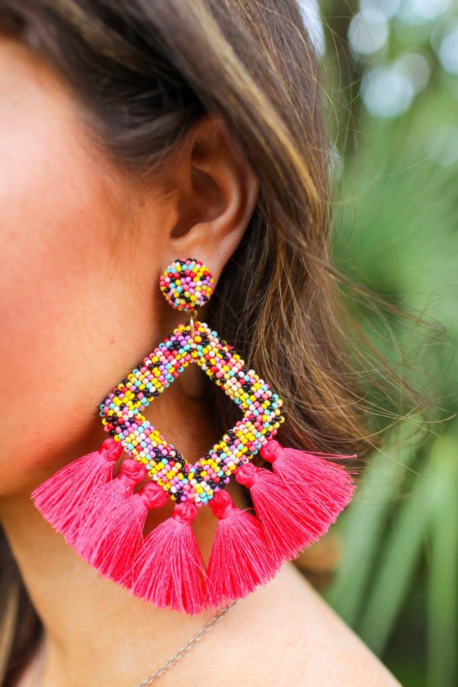 Hot Pink Ellie Fringe Drop Earrings Pretty Little Patriot