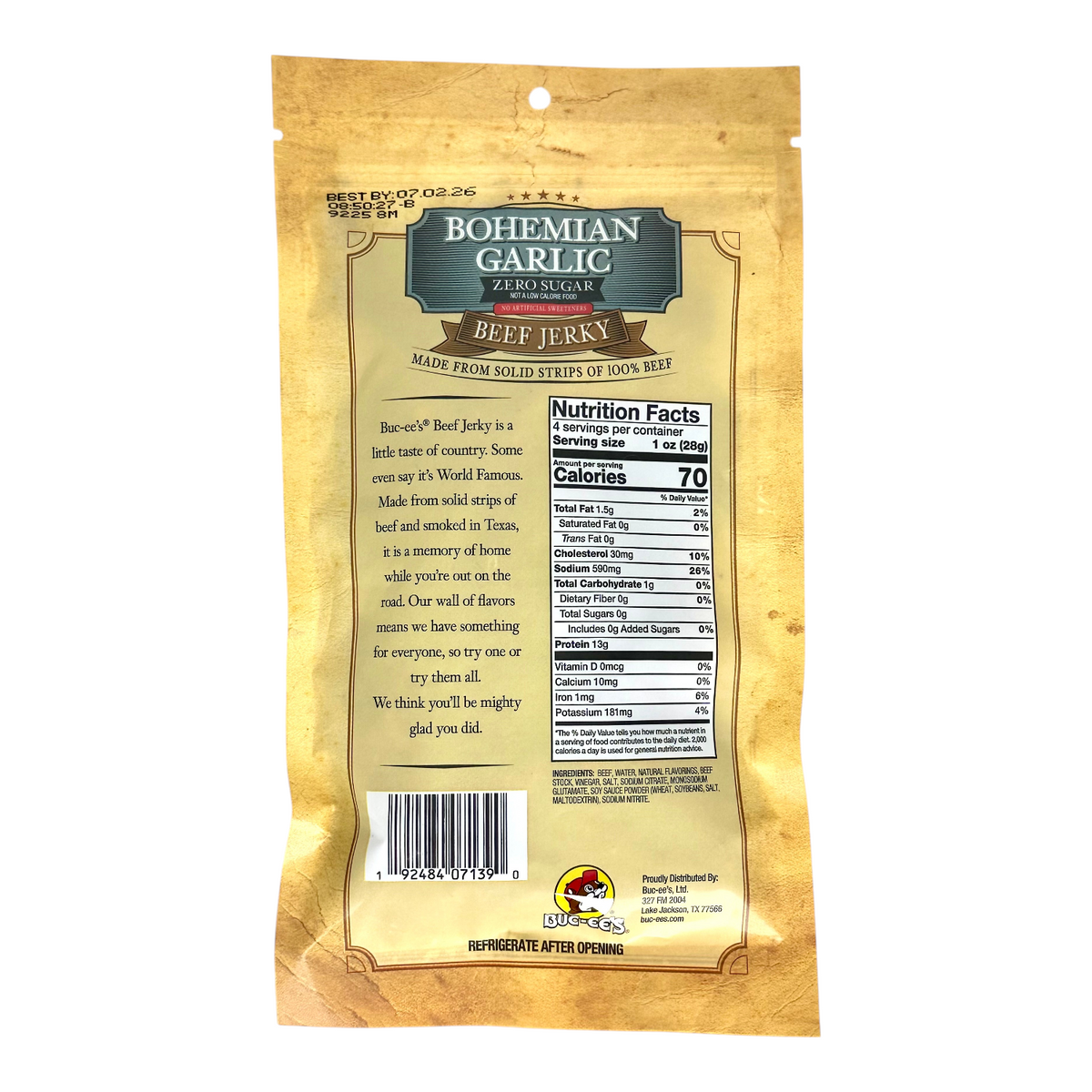 Bohemian Garlic Zero Sugar Beef Jerky TrueTexasMerch
