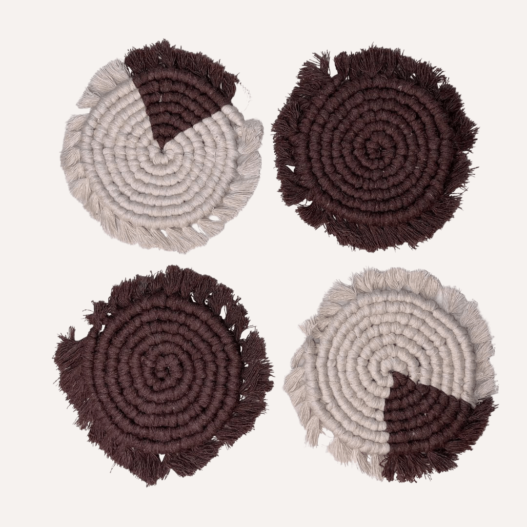 Handmade Macrame Coasters | Set of 4 Boho Drink Mats Tilley + Me