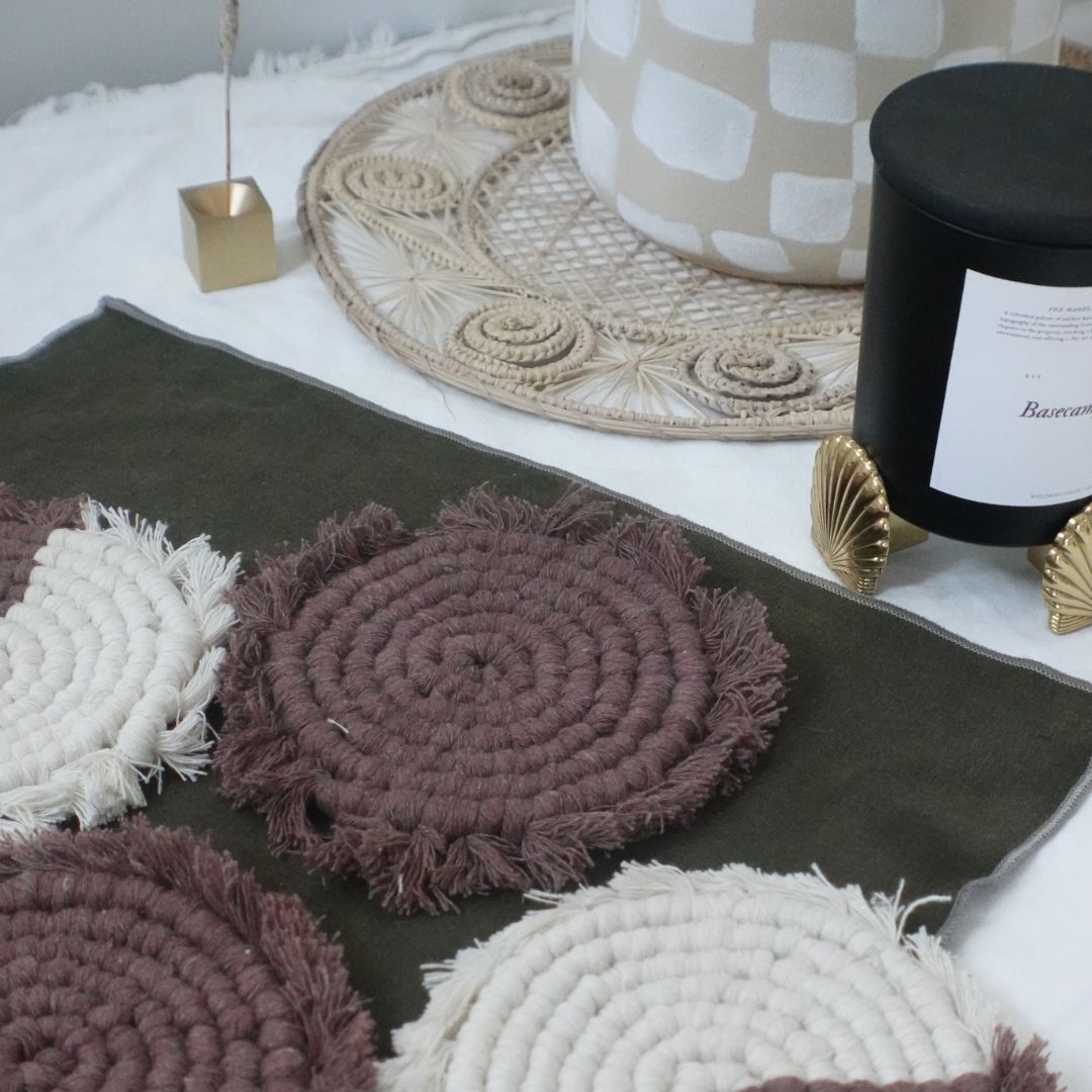 Handmade Macrame Coasters | Set of 4 Boho Drink Mats Tilley + Me